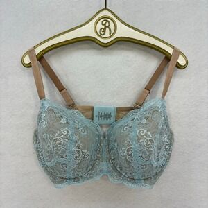 ThirdLove 24/7 Lace Balconette Bra Blue Tan Floral Lingerie 42E